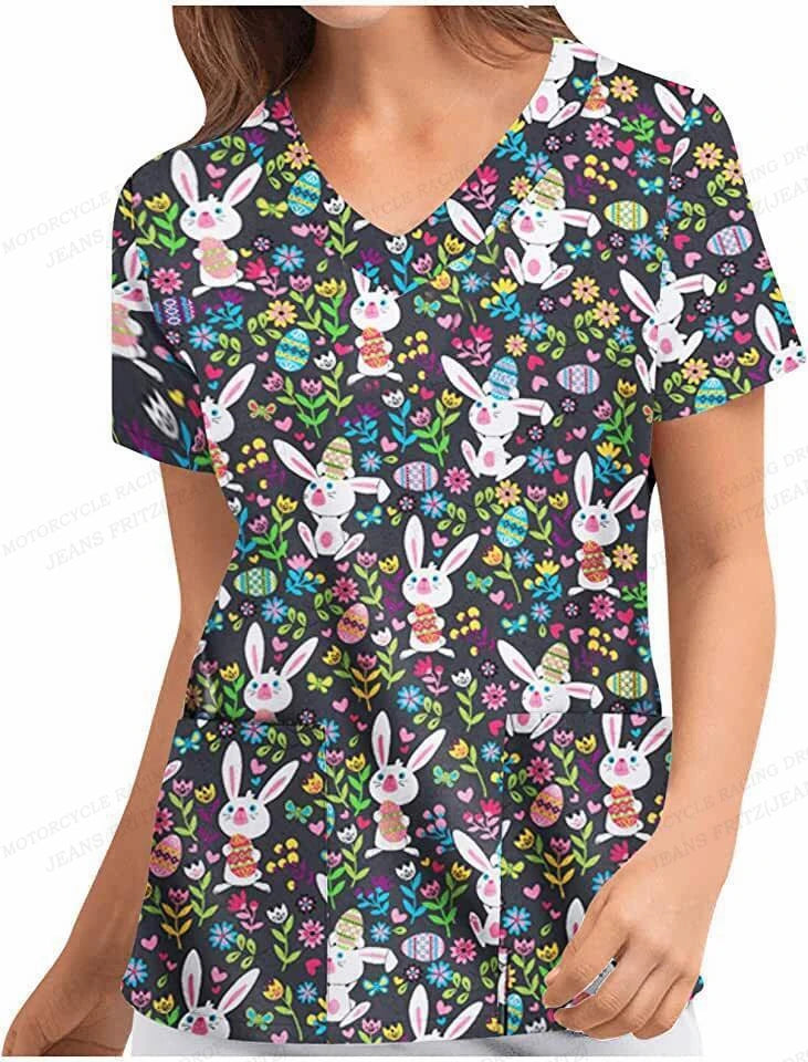 Flower 3d Print Nurse Uniform Floral V-Neck Pocket Nursing Scrubs Tops Women Workwear Clothes Overalls Medical Uniforms Ladies