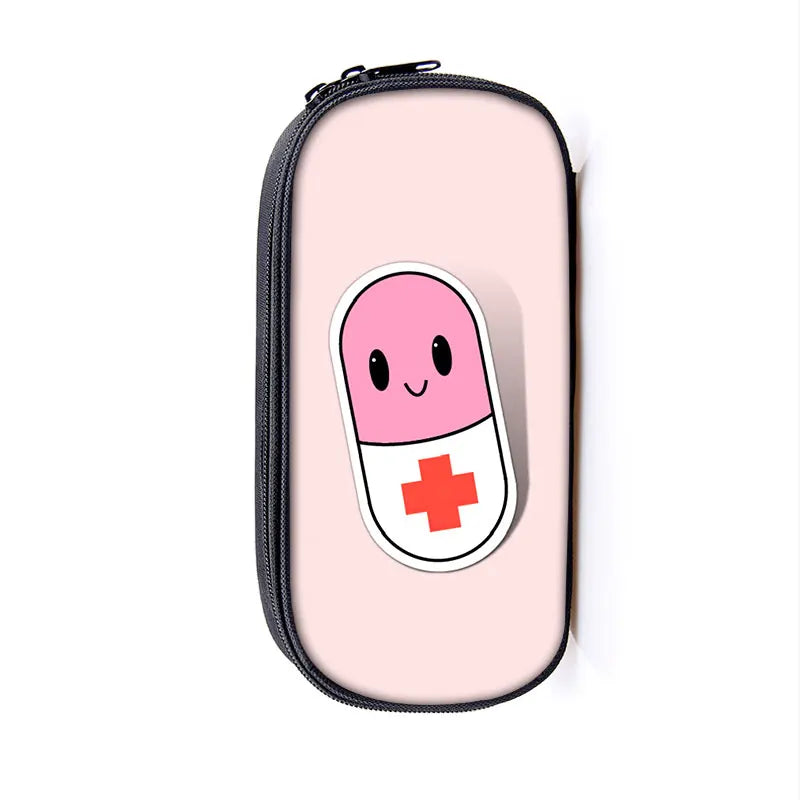 Cute Doctor Nurse Uniform Print Cosmetic Case Pencil Bag Medical Stethoscope Syringe Pencil Box ECG Hospital Stationary Bags