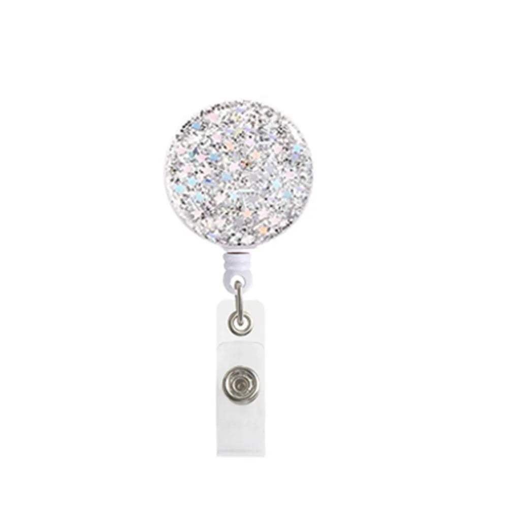 New Arrival 10 Color Creative Sequins Cute Retractable Nurse Badge Reel Clip Badge Holder Students Doctor Id Card Holder