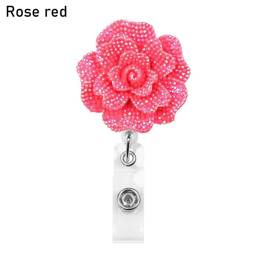 New Rose Shape Design Badge Reel Resin Retractable Nurse ID Card Badge Reel Holder Elegant Floral ID Holder Lanyard Keychains