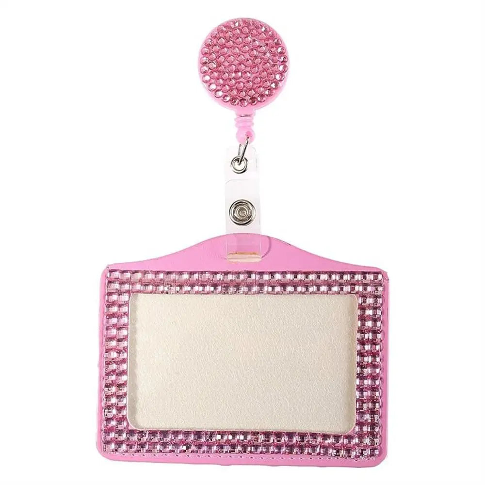 Bling ID Badge Holder Retractable Reel Rhinestones Card Holder for Office Business Home School Nurses