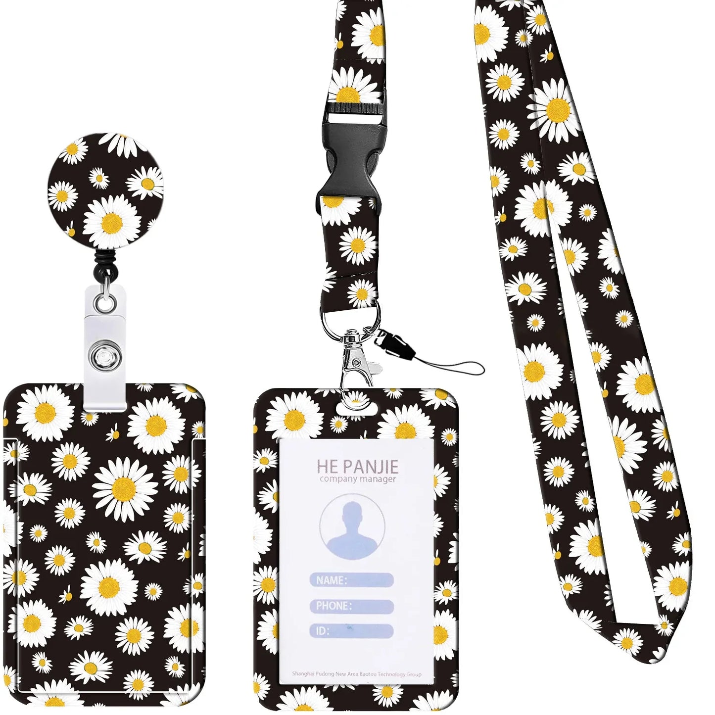 3Pcs/Set Cute Sunflower Leopard Retractable Keychain Nurse Badge Reel Clip Badge Holder Students Doctor ID Card Holder Lanyard