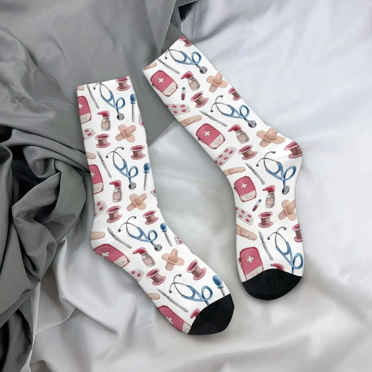 Hospital Medical Pattern Gift For Nurses And Doctors Socks Harajuku Super Soft Stockings All Season Long Socks Accessories