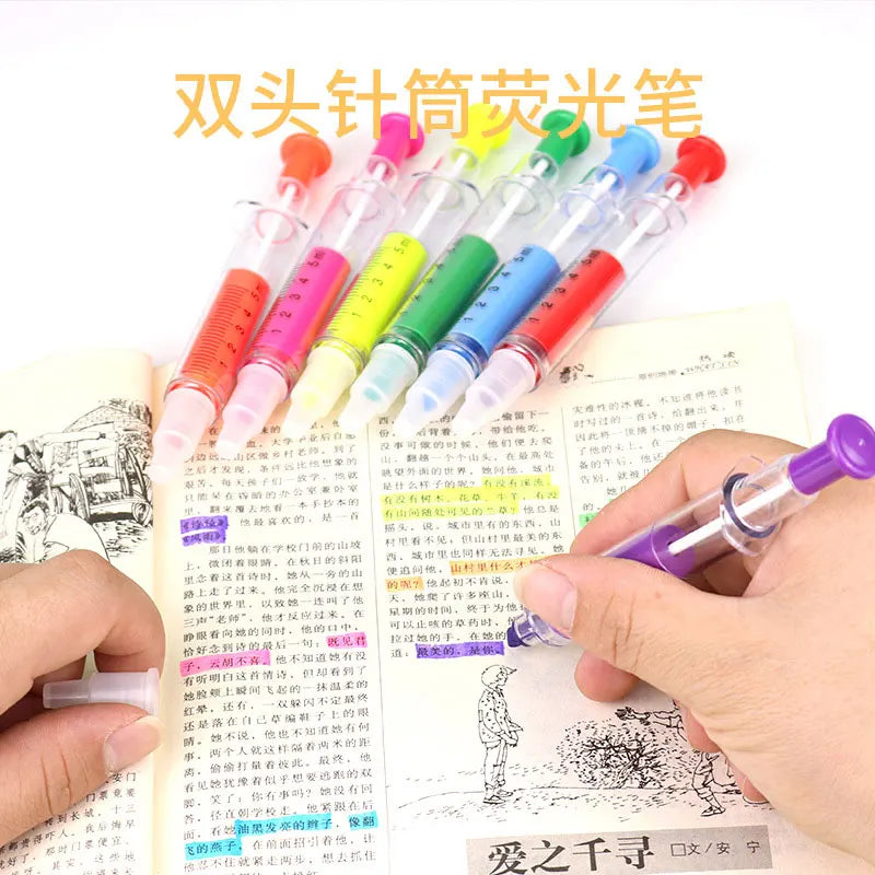 6 Pcs Needle Cylinder Ballpoint Pen Highlighter Stationery Office Supply School Cute Kawaii Nurse Novelty Paint Gift