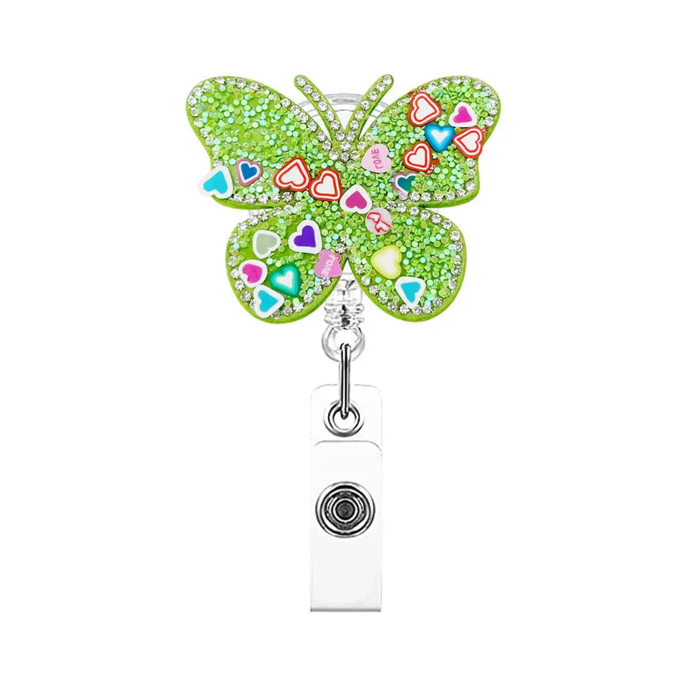 Fashion Cute Heart Butterfly Shape Badge Clips Retractable Nurse Badge Reel Clip Students Doctor ID Card Holder Keychain Gift