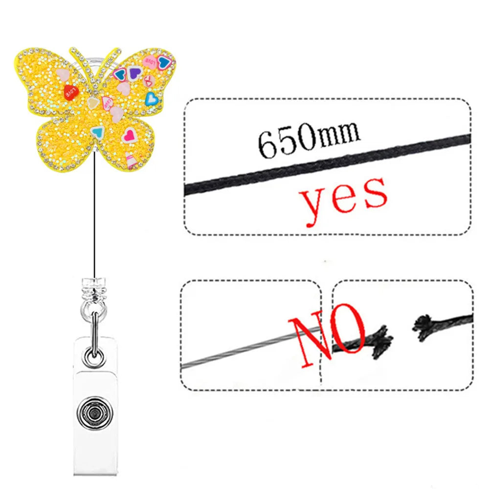 Fashion Cute Heart Butterfly Shape Badge Clips Retractable Nurse Badge Reel Clip Students Doctor ID Card Holder Keychain Gift