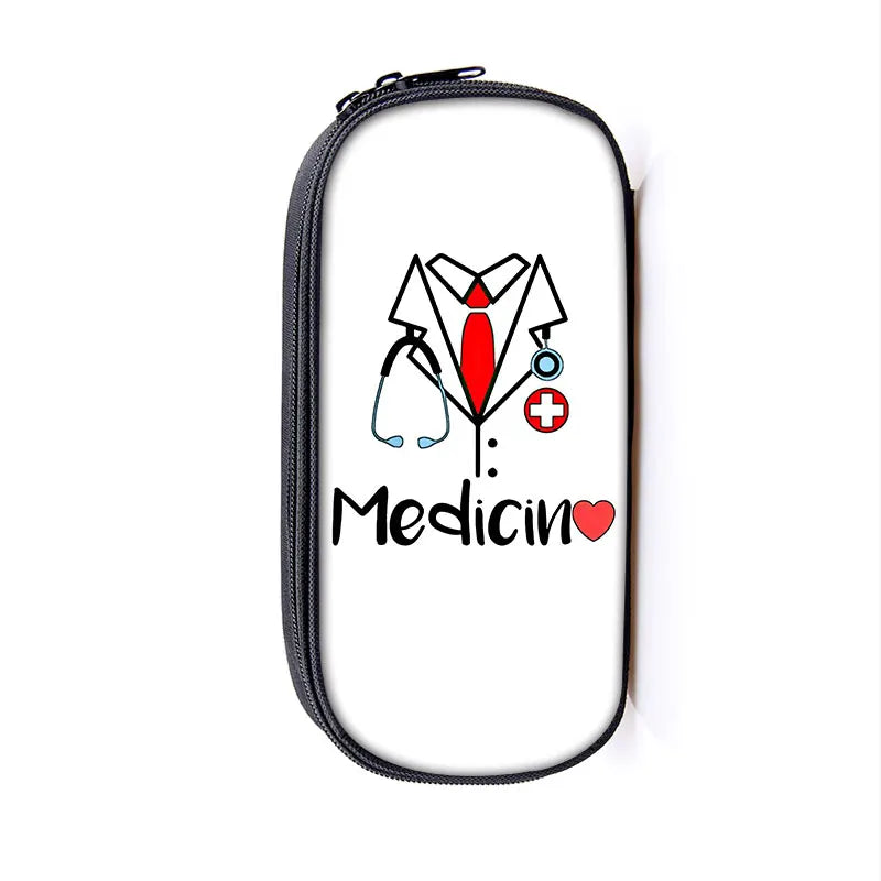 Cute Doctor Nurse Uniform Print Cosmetic Case Pencil Bag Medical Stethoscope Syringe Pencil Box ECG Hospital Stationary Bags