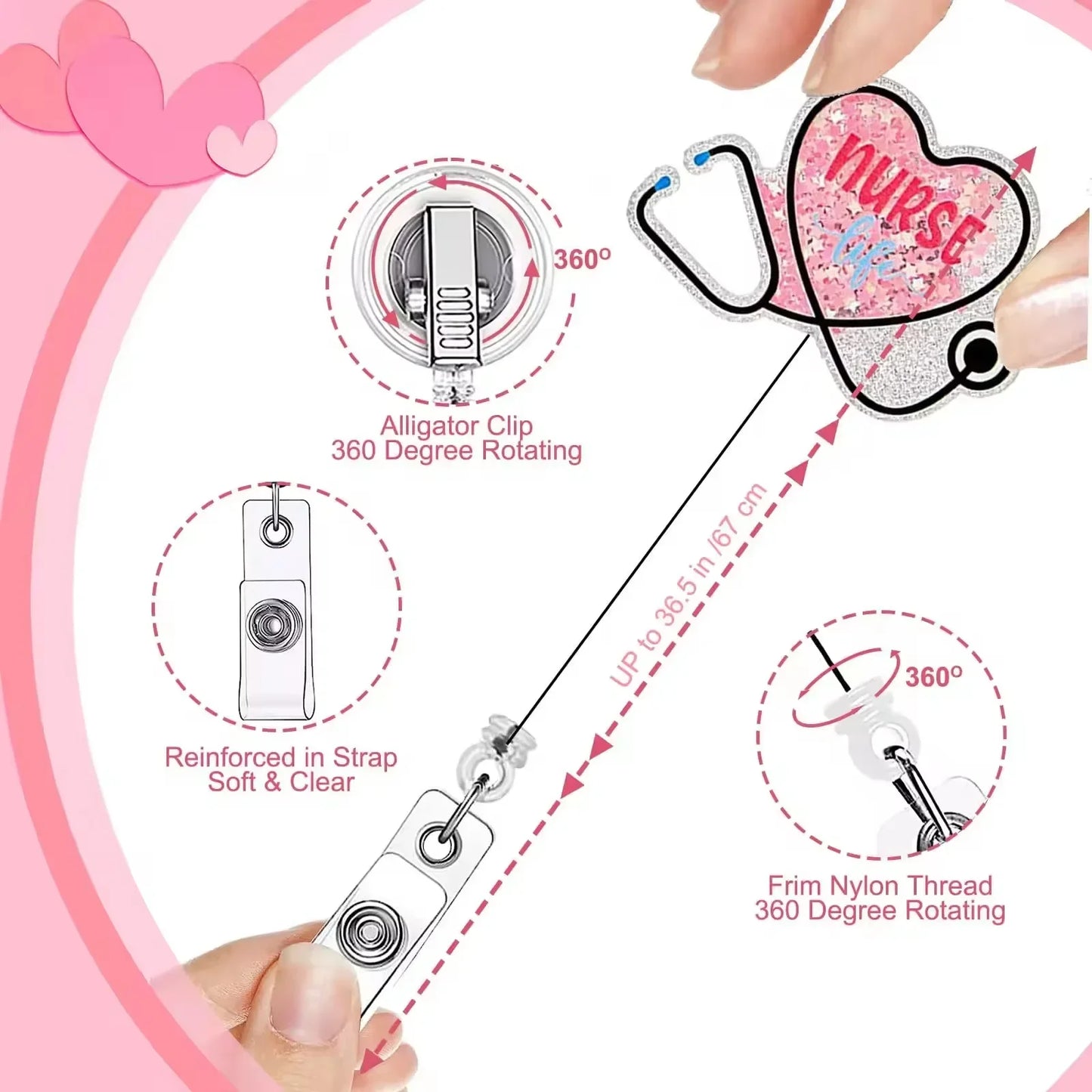 5-in-1 Cute Nurse Pen Set Medical Retractable Scroll Easy to Pull Buckle ID Buckle Acrylic Badge Clip