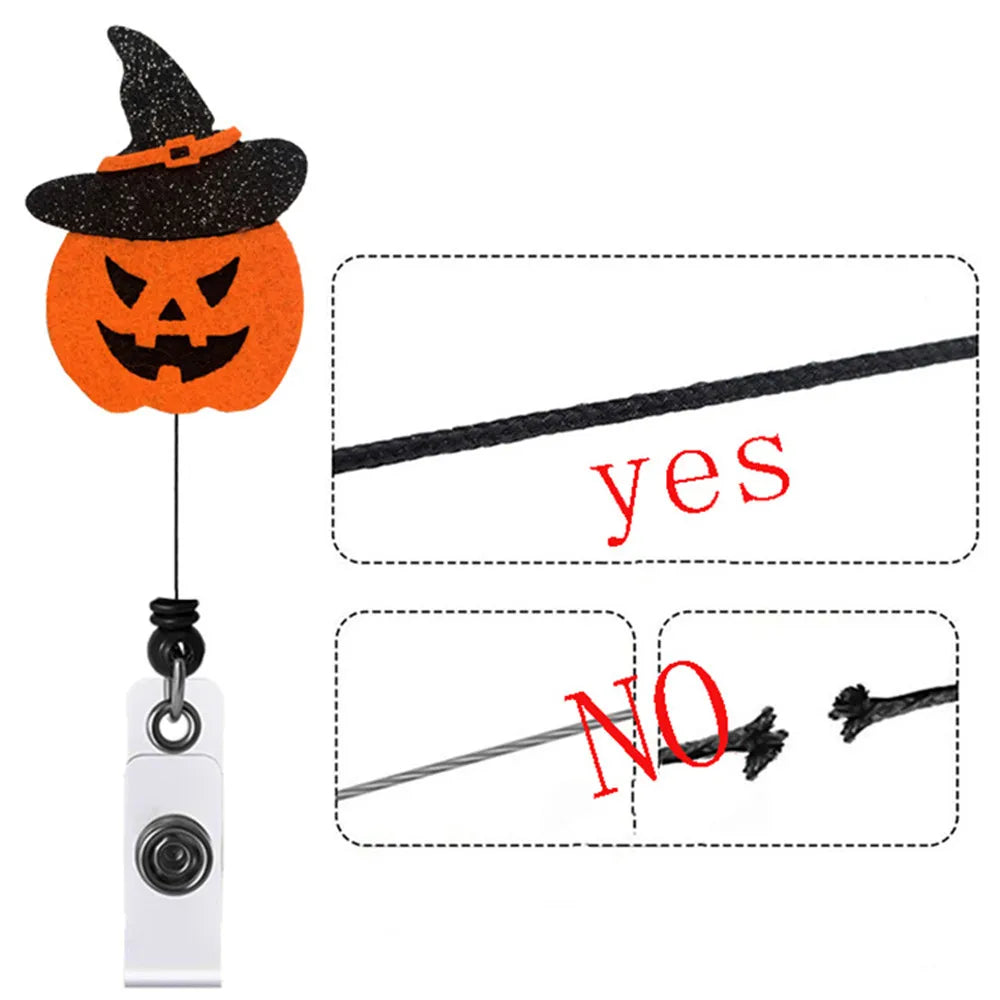 Halloween Badge Holder Cute Pumpkin Ghost Shape Doctor Nurse ID Holder Student Card Holder Retractable Rotating Badge Reel Clip