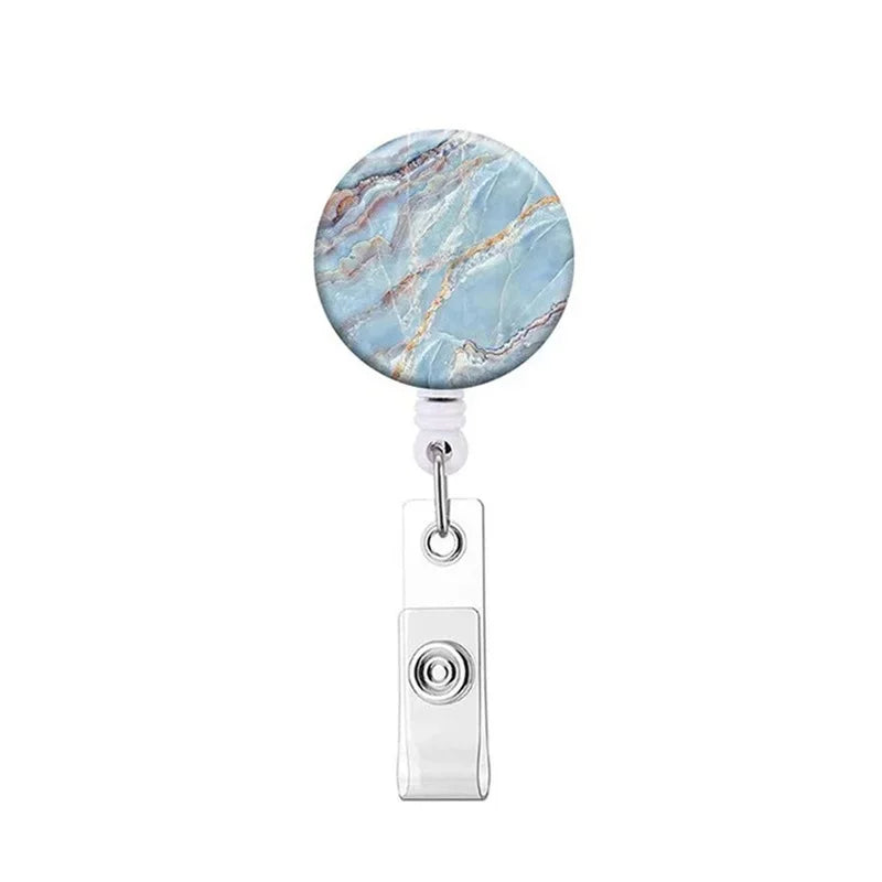 Cute Marble Printing Cartoon Retractable Nurse Badge Reel Card Clip Student Doctor ID Card Holder School Office Supplies