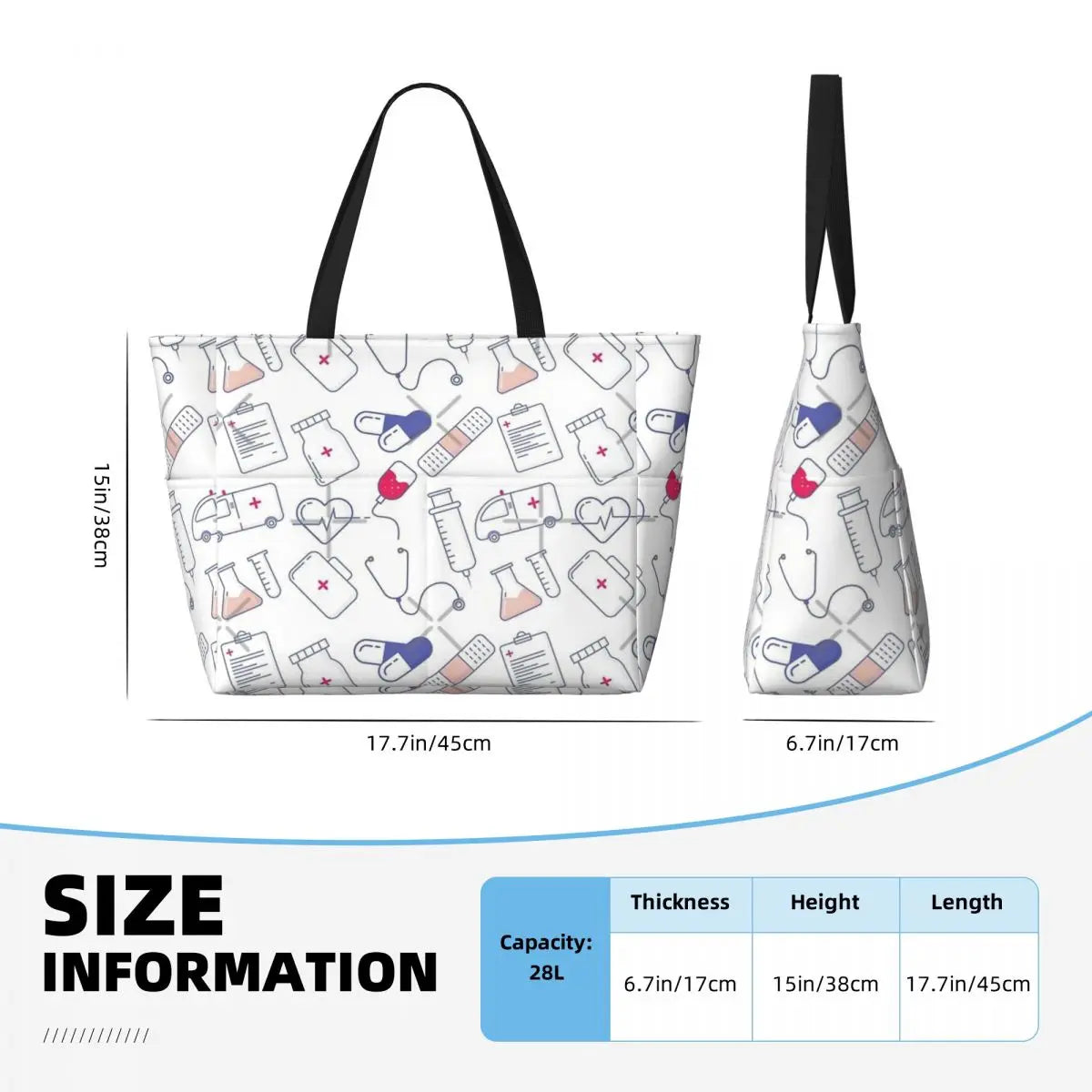 Medical Pattern Gift For Healthcare Worker Beach Travel Bag, Tote Bag Personality Shopping Out Shoulder Bag Multi-Style Pattern