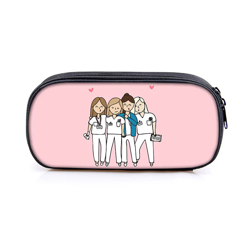 Cute Doctor Nurse Uniform Print Cosmetic Case Pencil Bag Medical Stethoscope Syringe Pencil Box ECG Hospital Stationary Bags