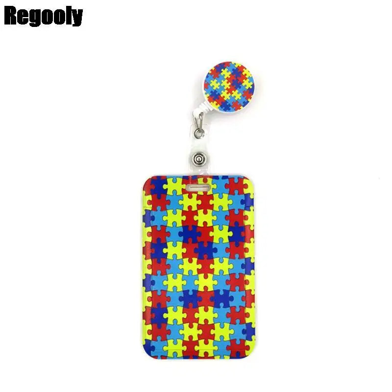 Autism Awareness Cute Cards Cover Lanyard Retractable Student Nurse Badge Reel Clips Cartoon ID Card Badge Holder accessories