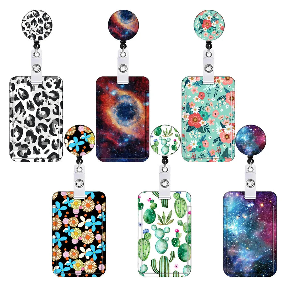 Badge Reel Badge Holder Lanyard Retractable Id Card Holder Flower Cartoon Badge Clip For Nurse Fashion Cute Badge Reel