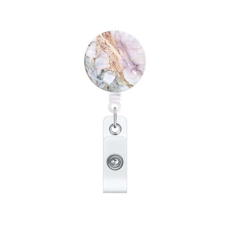 Cute Marble Printing Cartoon Retractable Nurse Badge Reel Card Clip Student Doctor ID Card Holder School Office Supplies