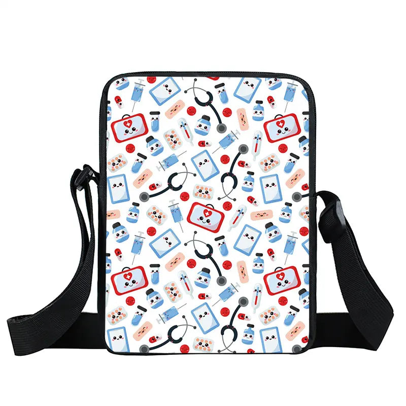 Cute Doctor Nurse Uniform Print Crossbody Bag Women Handbag Medical Stethoscope Syringe Shoulder Bags ECG Hospital Messenger Bag