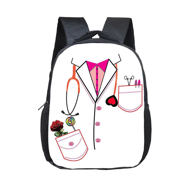 Cute Doctor Nurse Uniform Backpack for 2-4 Years Old ECG Hospital Children School Bags Medical Stethoscope Syringe Kid BookBag