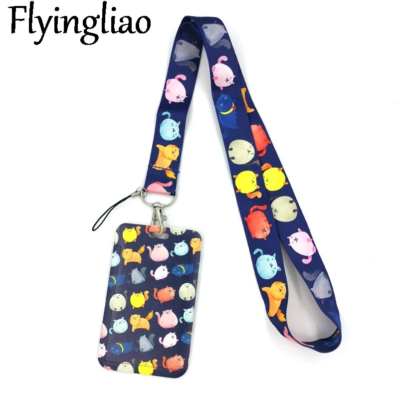 Cartoon Colorful Cats Cute Credit Card Cover Lanyard Bags Retractable Badge Reel Student Nurse Exhibition Enfermera Name Clips