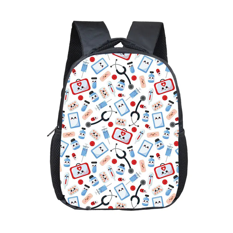 Cute Doctor Nurse Uniform Backpack for 2-4 Years Old ECG Hospital Children School Bags Medical Stethoscope Syringe Kid BookBag