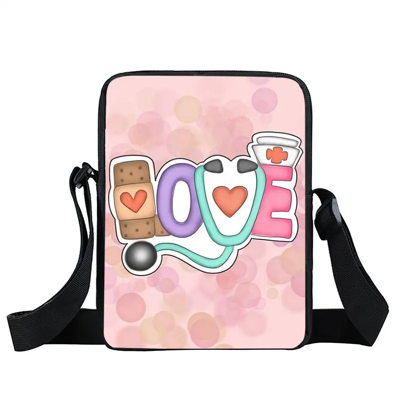 Cute Doctor Nurse Uniform Print Crossbody Bag Women Handbag Medical Stethoscope Syringe Shoulder Bags ECG Hospital Messenger Bag