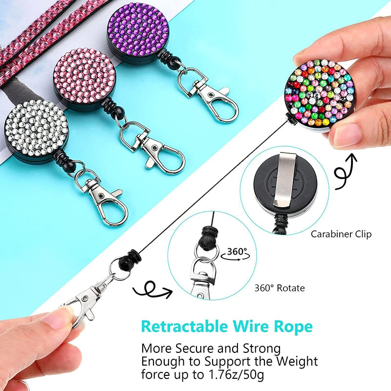 New Fashion Rhinestone Neck Blings Lanyard Retractable ID Badge Reel Phone Key Holder Bank Credit Card Holder Strap Card Holder