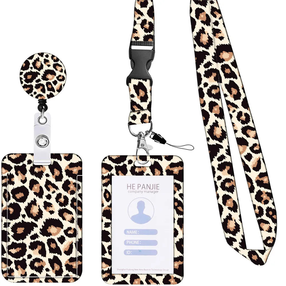 1set Retractable Creative Cute Leopard Nurse Badge Reel Clip Badge Holder Lanyard Badge Clip Students Doctor ID Card Holder Clip