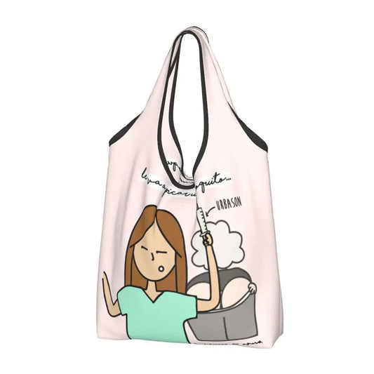 Cartoon Cute Nurse Doctor Printed Folding Shopping Bag Custom Shopper Tote Shoulder Bag Big Capacity Portable Handbag