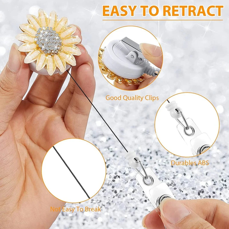 5 Pieces Rhinestone Retractable Badge Reel Cute Animal Name ID Badge Reel Clip For Volunteer Nurse  Teacher